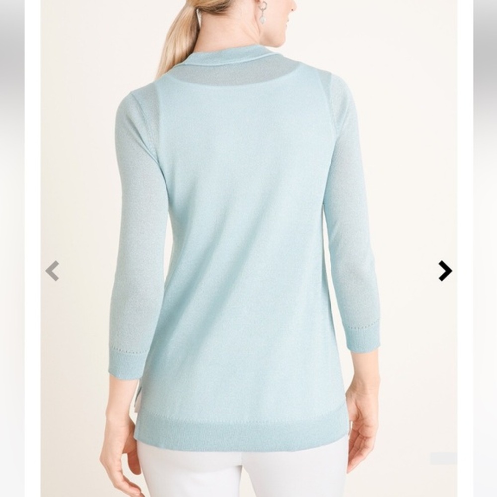 Chico's Shine Button Front 3/4 Sleeve Cardigan in Aqua Size 2‎ (L 14) NWT - Picture 5 of 5
